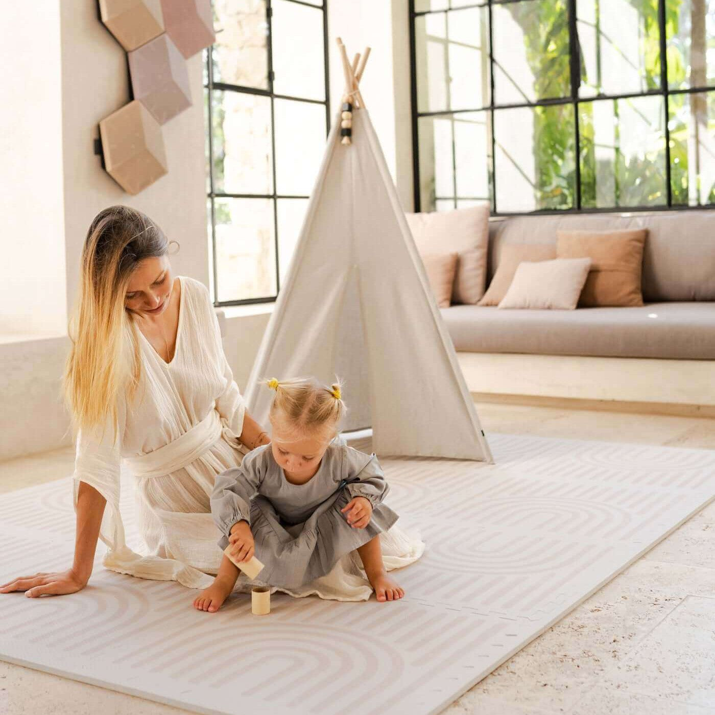 Toddlekind Premium Foam Playmats | Linear - Linen