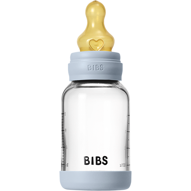 BIBS Baby Glass Bottle Set 4oz Latex | Baby Blue