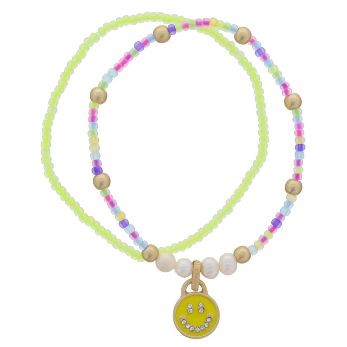 Jane Marie Kids Set of 2, Mini Neon Aqua Beaded with Pink Enamel and AB Crystal Cross, Mini Neon Light Blue Beaded Bracelet, .5" Pendant