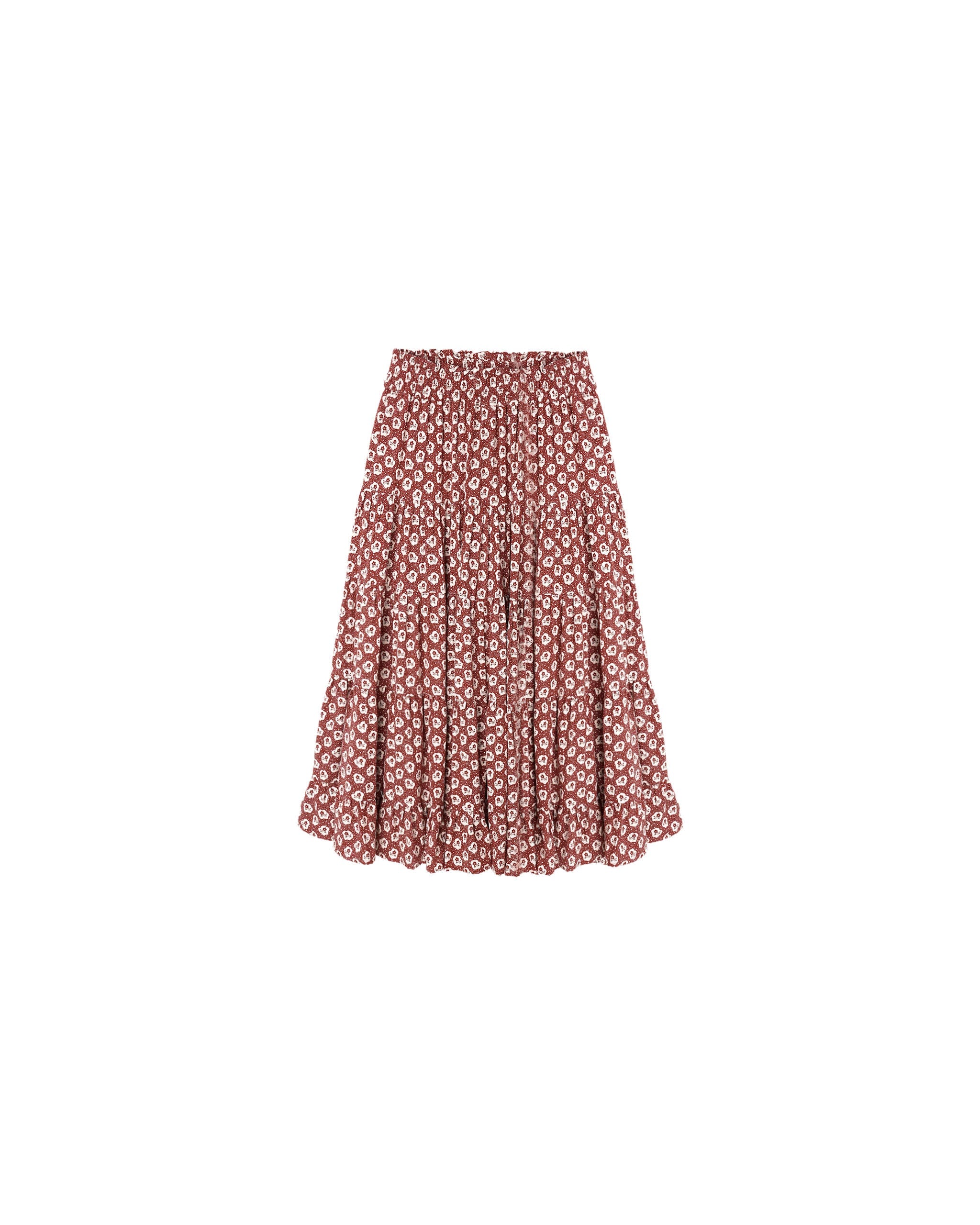 Rylee + Cru Ruffle Tiered Midi Skirt || Ruby Fleur