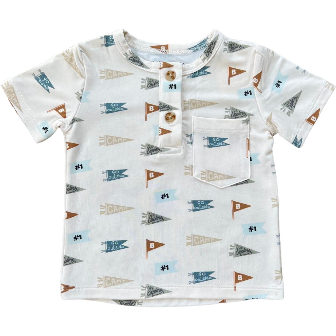 Babysprouts Boy's Short Sleeve Henley Shirt | Retro Banner