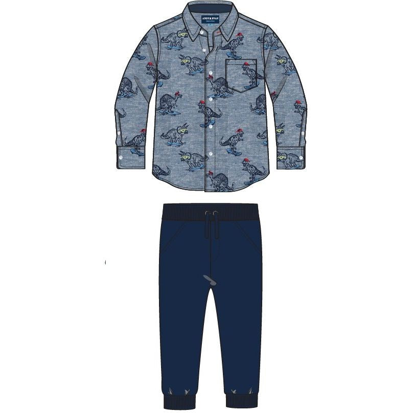 Andy & Evan Skateboarding Dino Chambray Buttondown Set