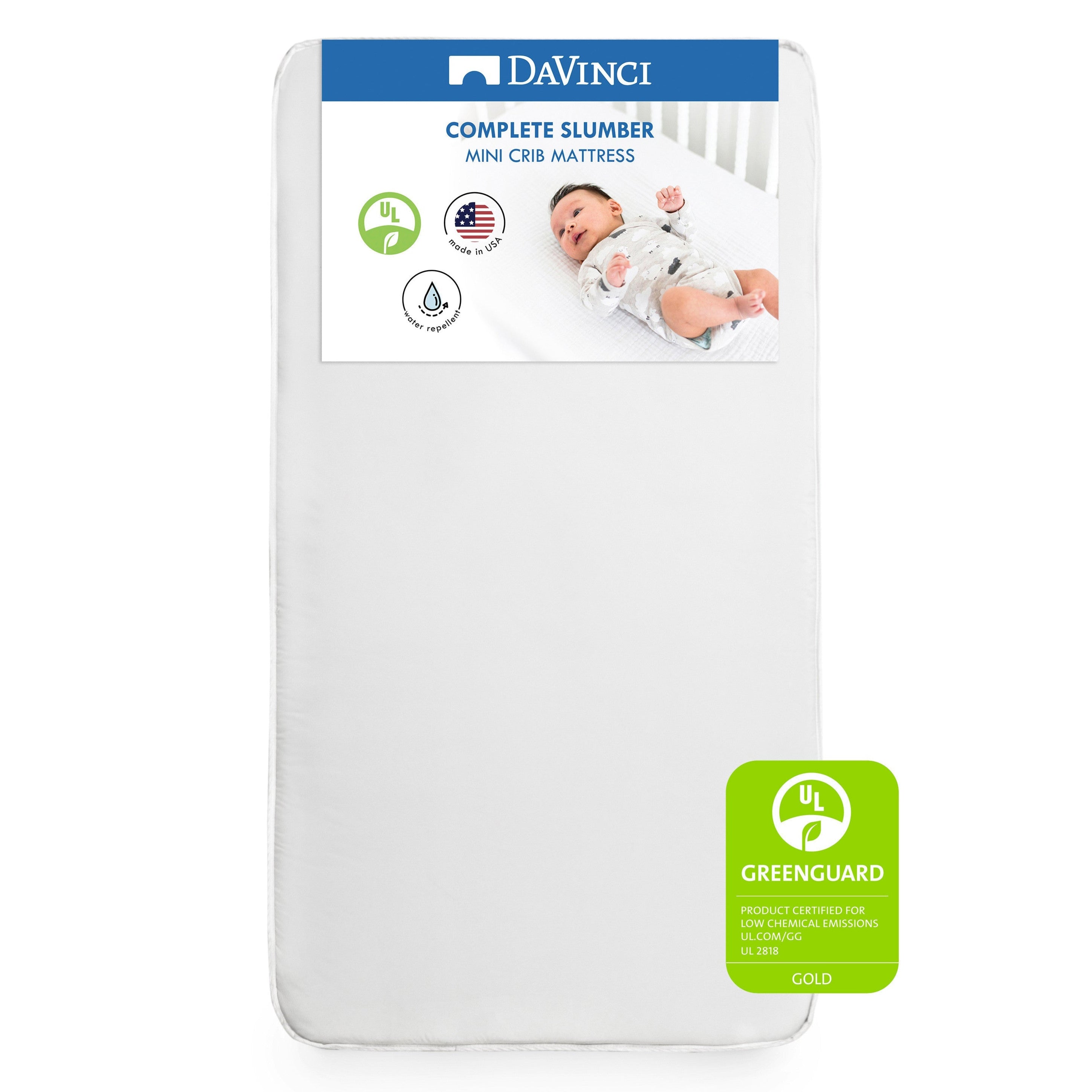 DaVinci Complete Slumber Waterproof Mini Crib Mattress | Firm support | GREENGUARD Gold Certified | Lightweight | Waterproof