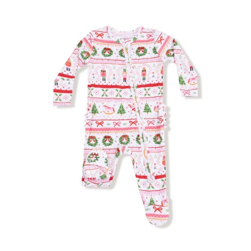 Angel Dear Sugar Plum Fairy - Nutcracker Fair Isle - Pink - 2 Way Zipper Ruffle Back Footie