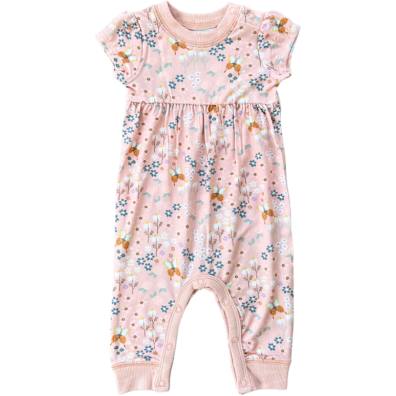 Babysprouts Girl's Short Sleeve Pant Romper | Butterfly Garden