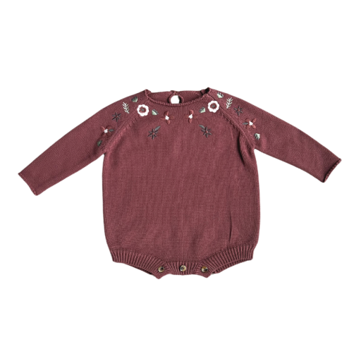 Baby Sprouts Floral Embroidery Romper | Cranberry Floral