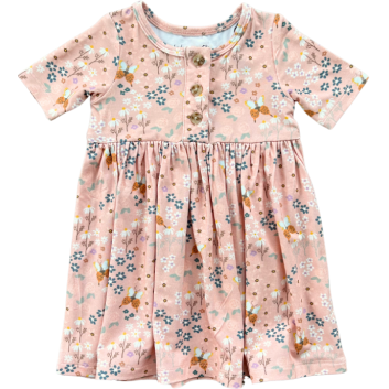 Babysprouts Short Sleeve Henley Dress | Butterfly Garden