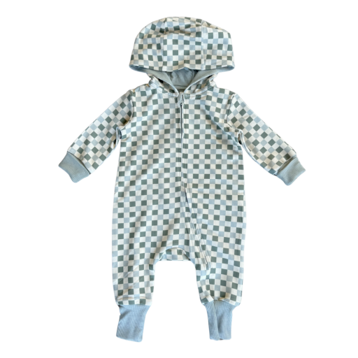 Babysprouts Clothing Company Terry Zip Romper | Fern Checkered