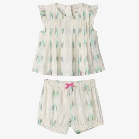 Hatley Blue Feathers Pin Tuck Short Set | Cream