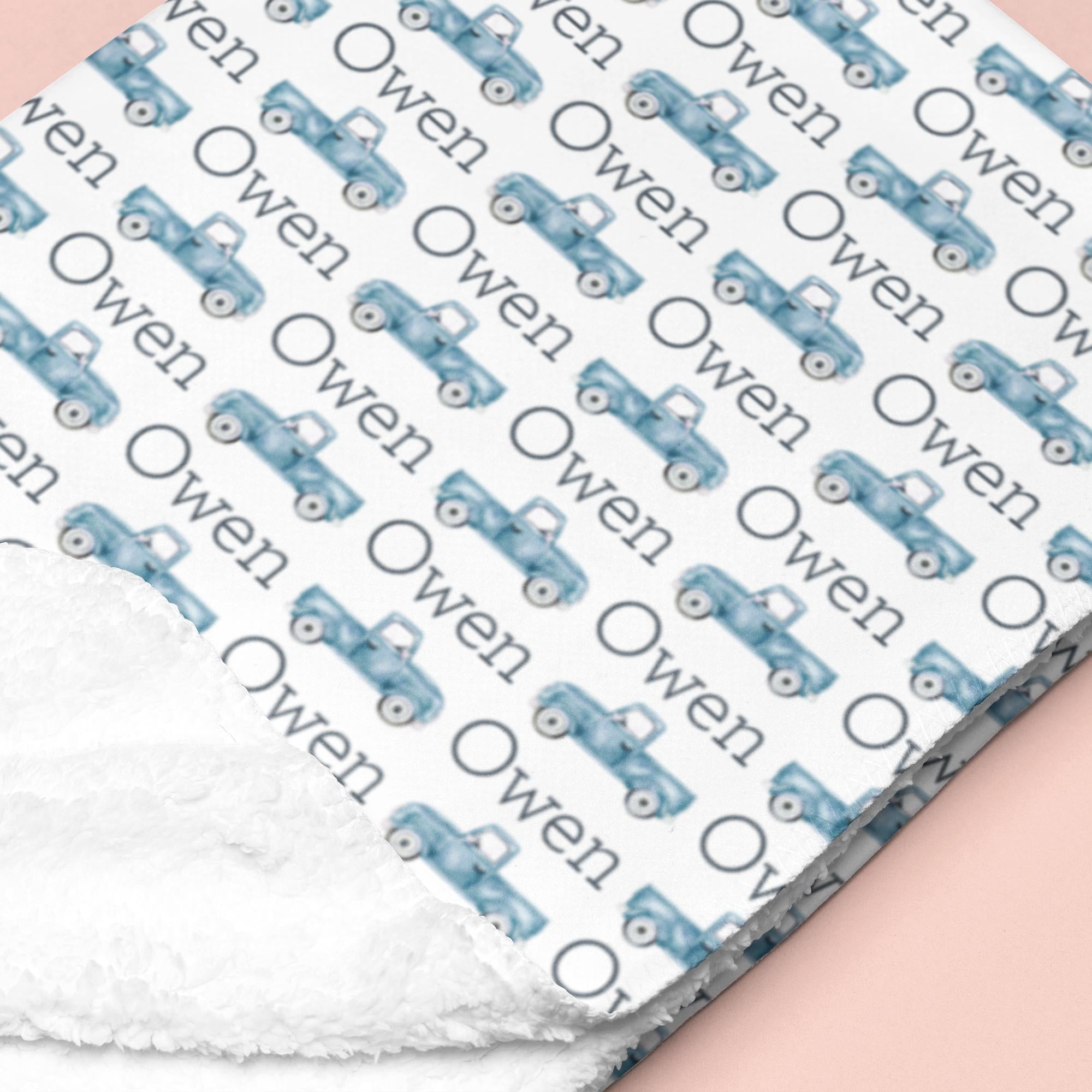 Sugar + Maple Sherpa-Lined Personalized Blanket | Trucks