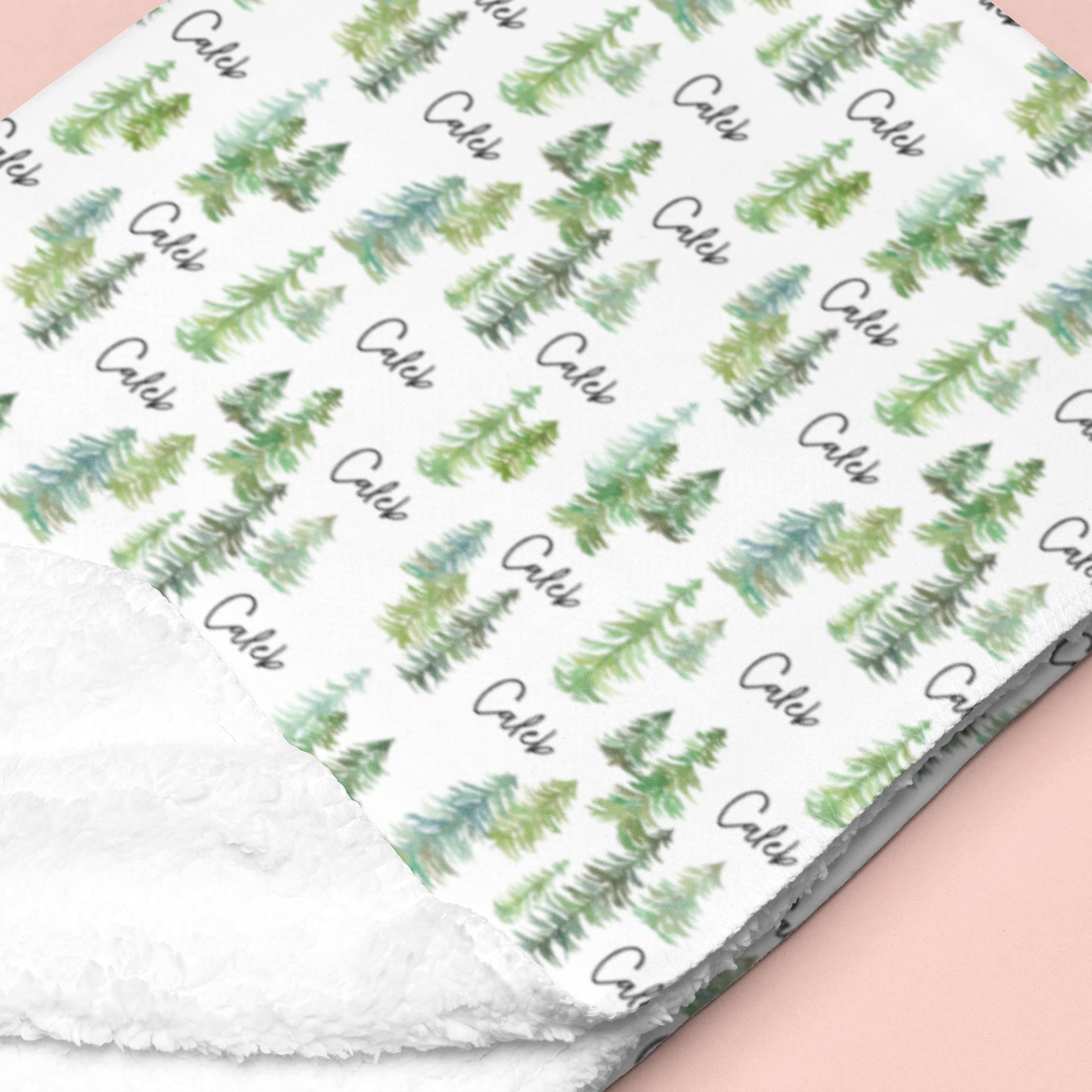 Sugar + Maple Sherpa-Lined Personalized Blanket | Pine Tree