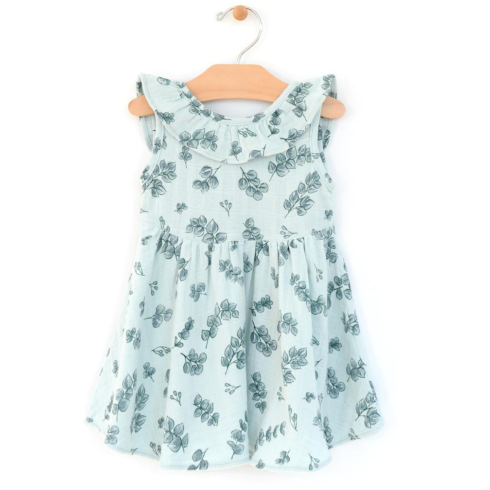 City Mouse Muslin Flutter V-Back Dress - Eucalyptus