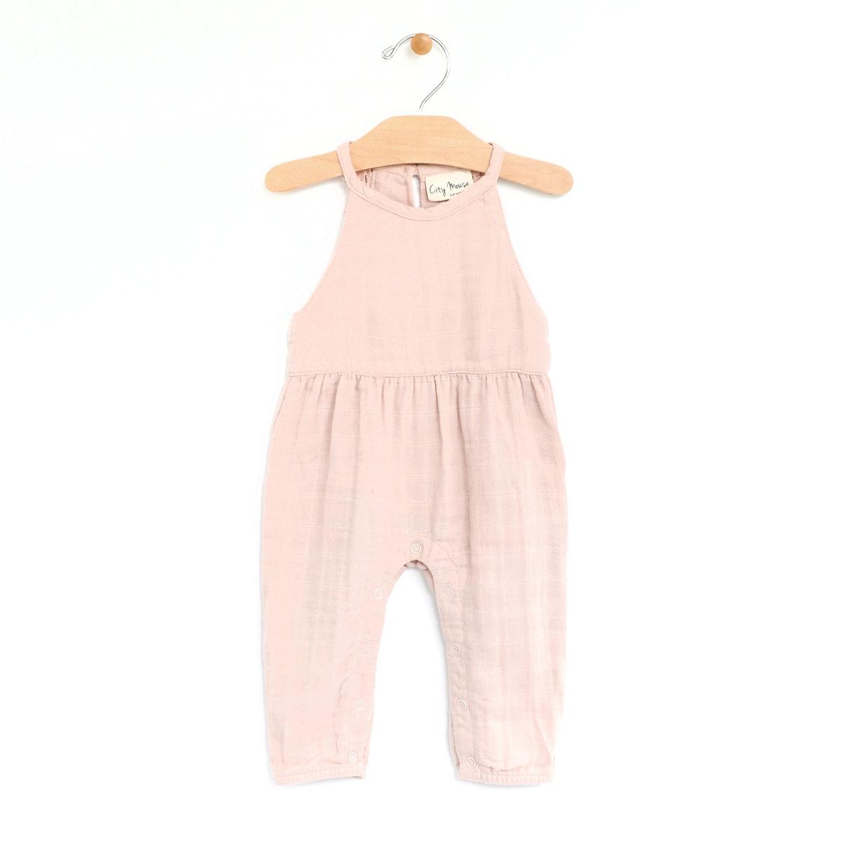 City Mouse Muslin Lace Back Romper - Peach Blossom
