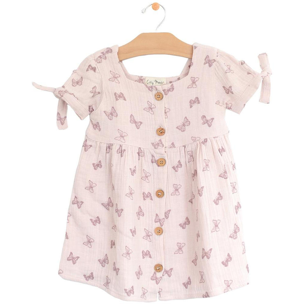 City Mouse Muslin Square Neck Button Dress - Butterflies