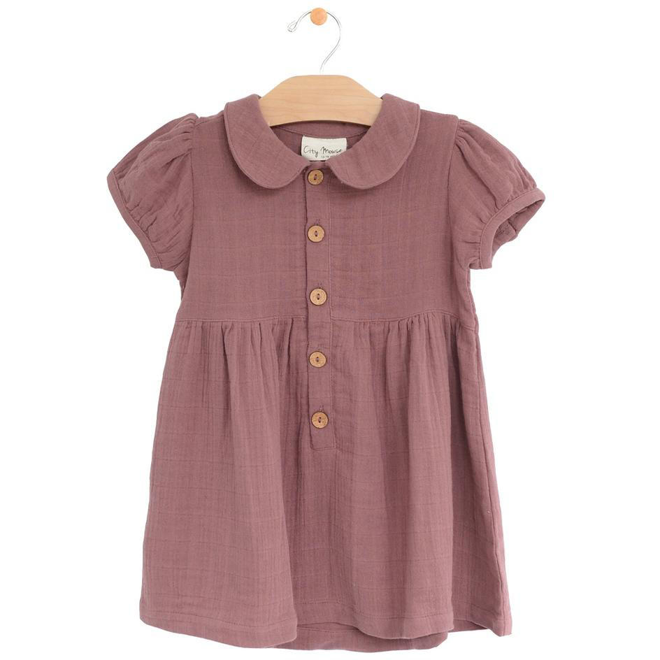 City Mouse Muslin Button Dress - Sangria Mauve