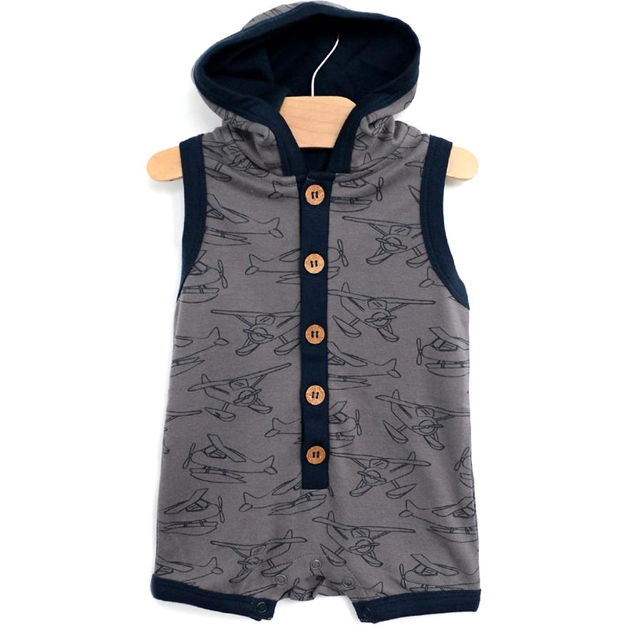City Mouse Hooded Racerback Romper - Seaplanes