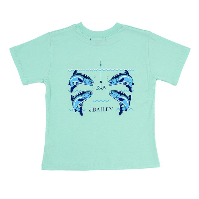 Bailey Boys 4 Fish with Hook on Seaglass Logo Tee