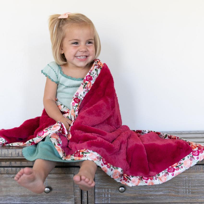 Saranoni Raspberry Lush Floral Satin Border Receiving Blanket