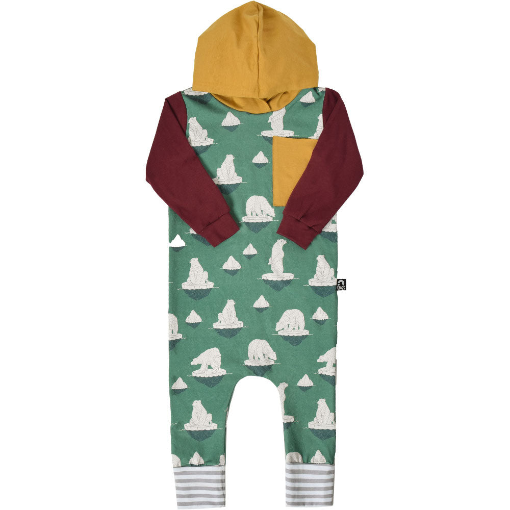 Long Sleeve Big Chest Pocket Hooded Rag - Frosty Spruce Polar Bears by RAGS