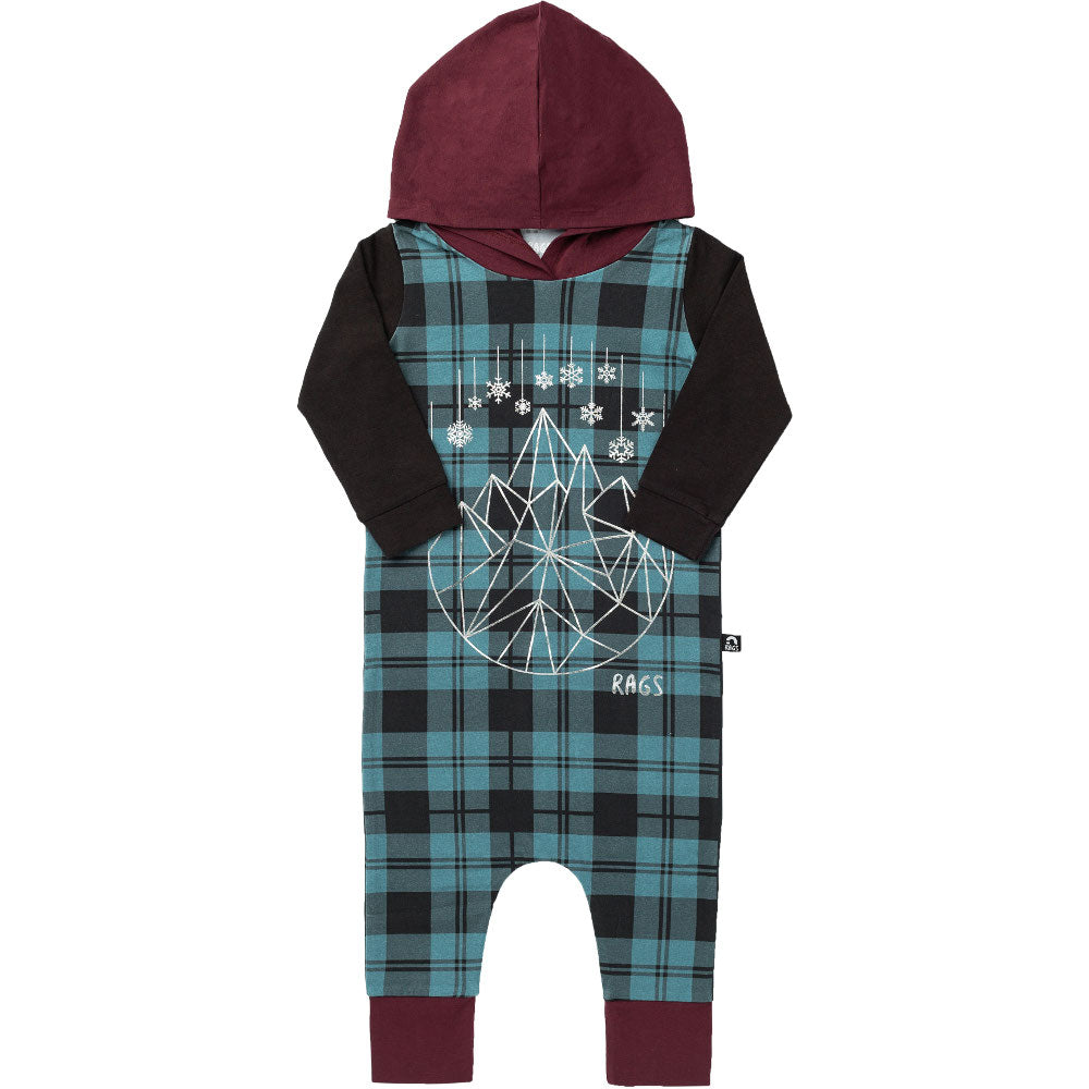 Long Sleeve Hooded Rag - Blue Plaid with Snowflake Geostar by RAGS