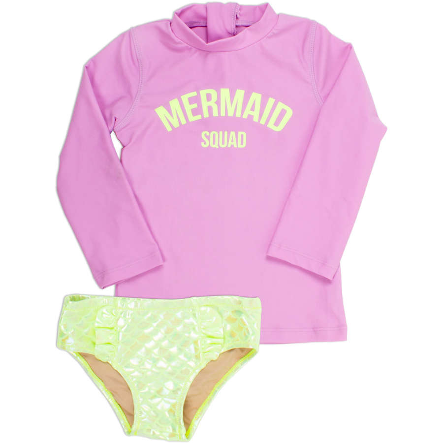 Shade Critters Two-Piece Rash Guard Set Mermaid Squad - Citron/Purple