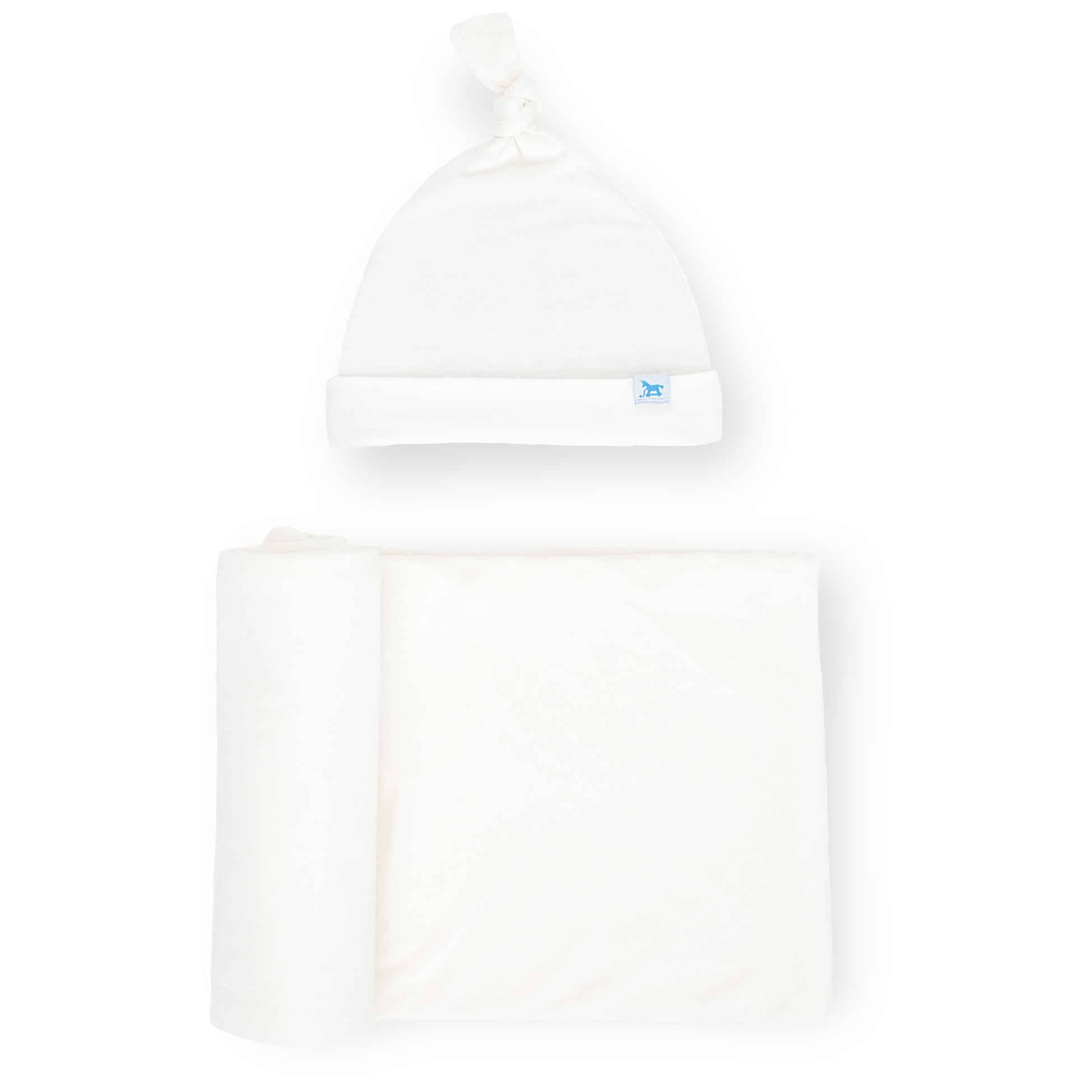 Little Unicorn Stretch Knit Swaddle and Hat Set | White