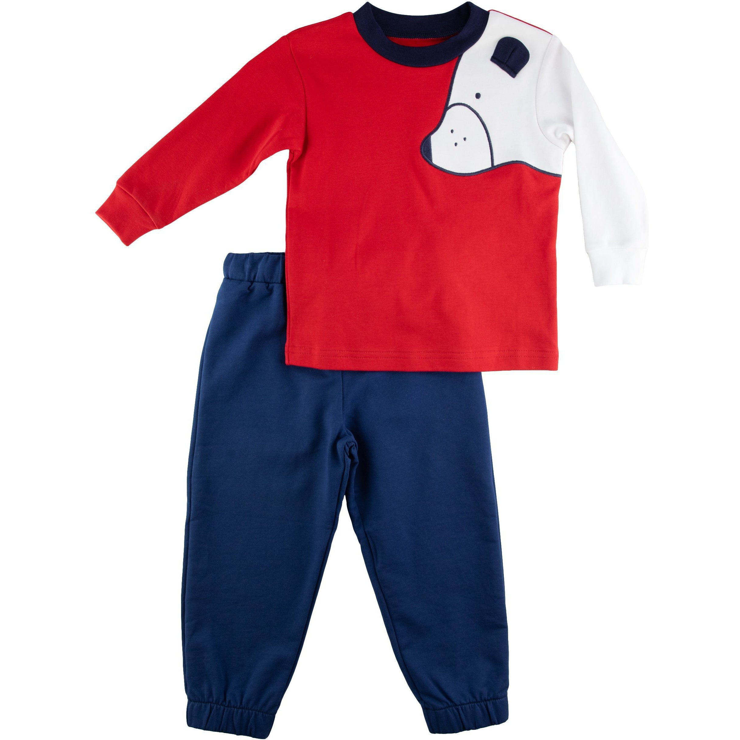 Florence Eiseman Crewneck T-Shirt with Bear Face & Navy Joggers