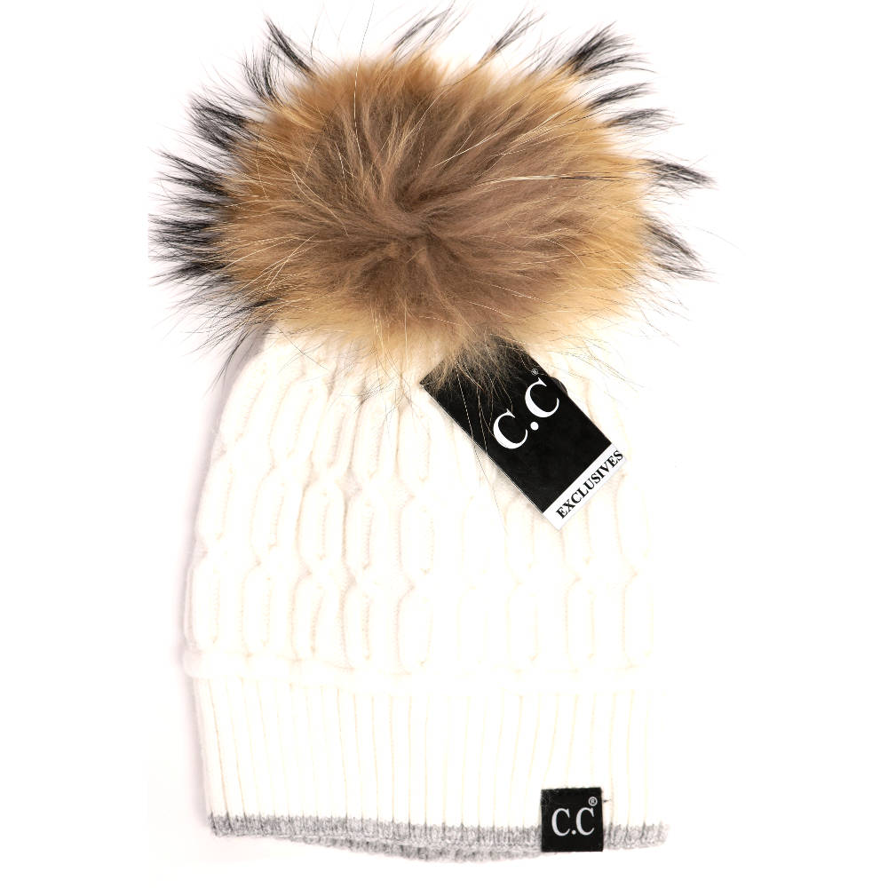 CC Beanie Black Label Trim Knit Beanie Ivory