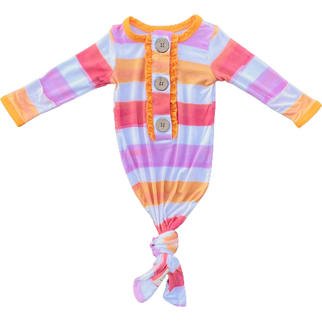 Kozi & Co. Knotted Gown | Pink Stripe With Ruffle