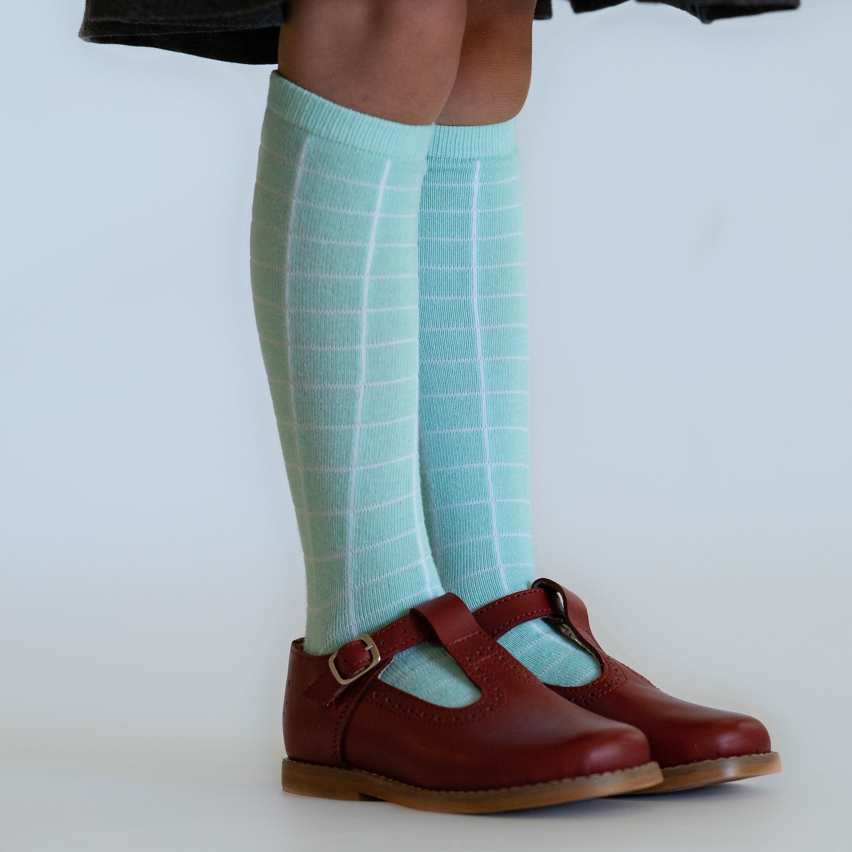 Little Stocking Co. Aqua Mint Grid Knee Highs