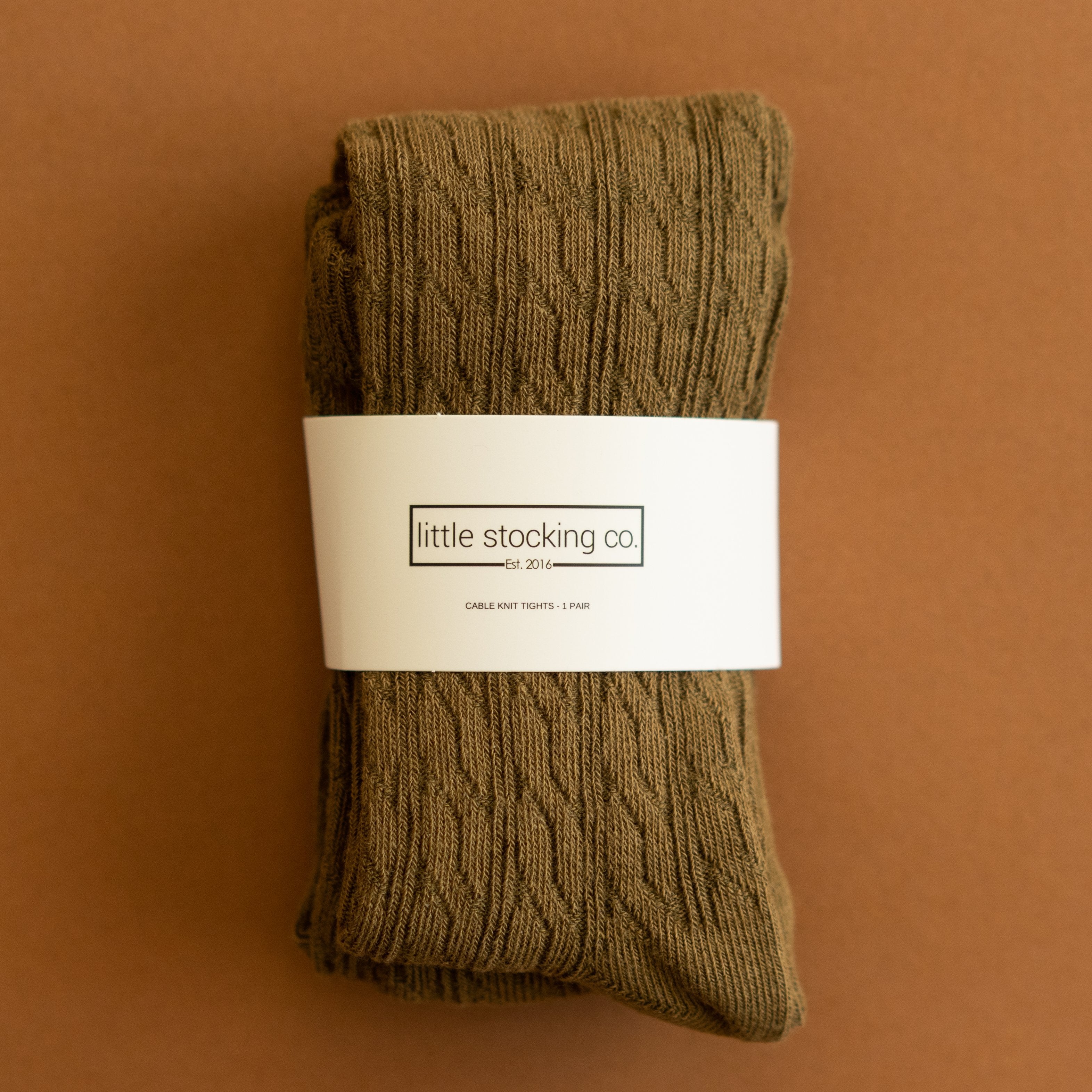 Little Stocking Co. Olive Cable Knit Tights