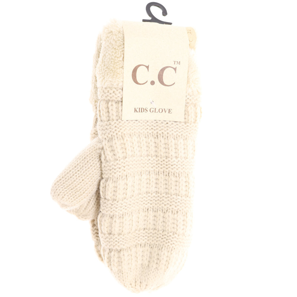 CC Beanie Kids Solid Fuzzy Lined Mittens Beige