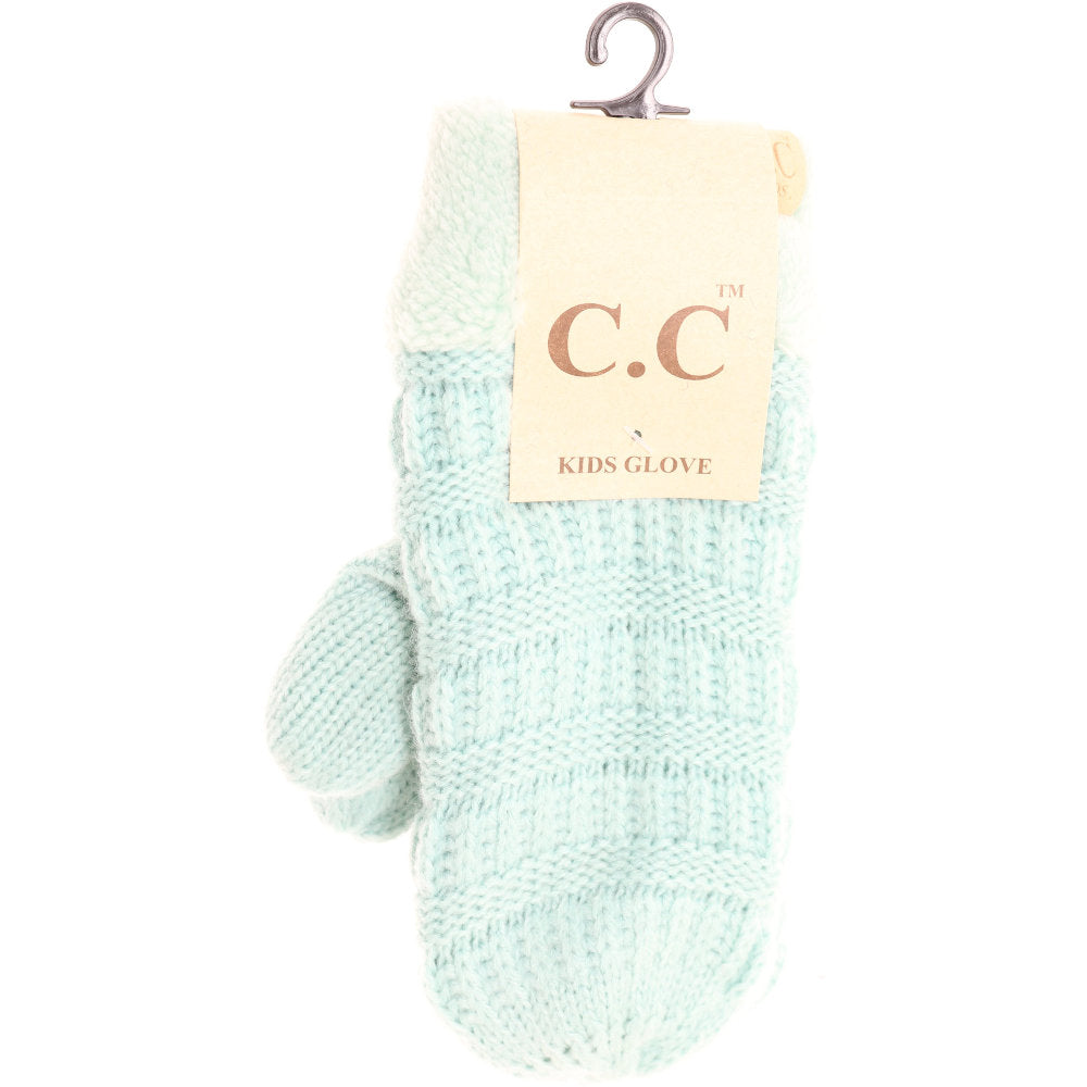 CC Beanie Kids Solid Fuzzy Lined Mittens Mint
