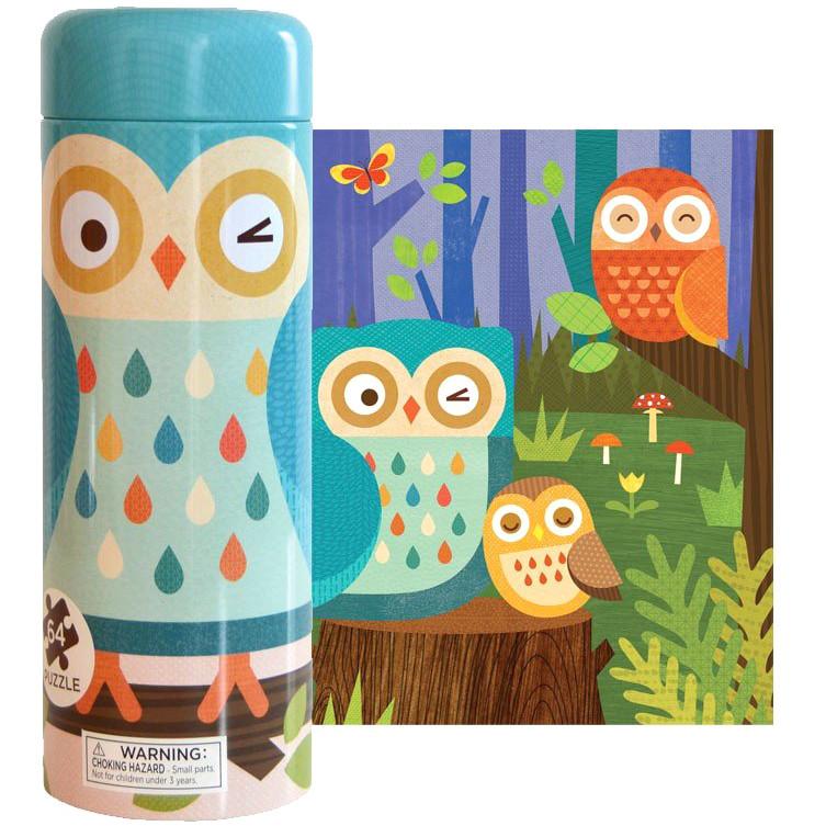 Petit Collage 64-piece Puzzle & Coin Bank Owl Family