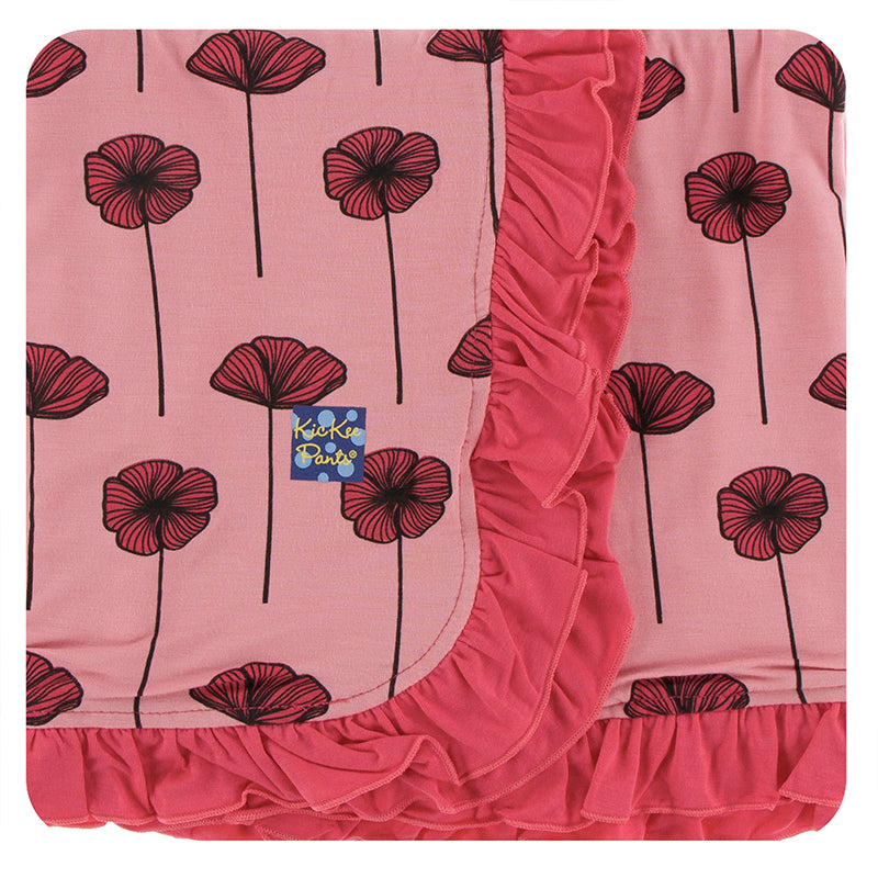 Print Ruffle Stroller Blanket in Strawberry Poppies by Kickee Pants