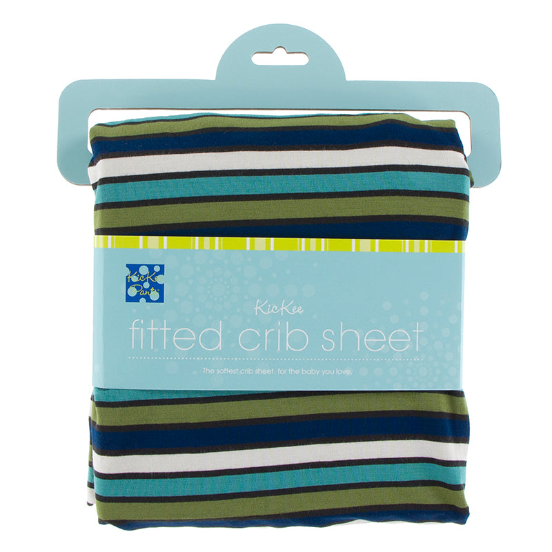 Print Fitted Crib Sheet in Botany Grasshopper Stripe by Kickee Pants