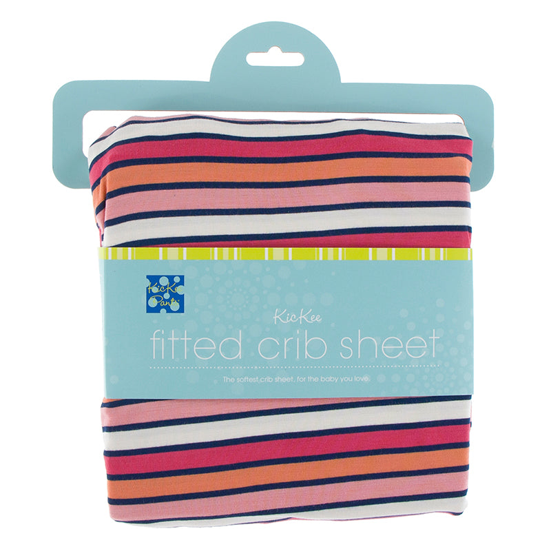 Print Fitted Crib Sheet in Botany Red Ginger Stripe by Kickee Pants