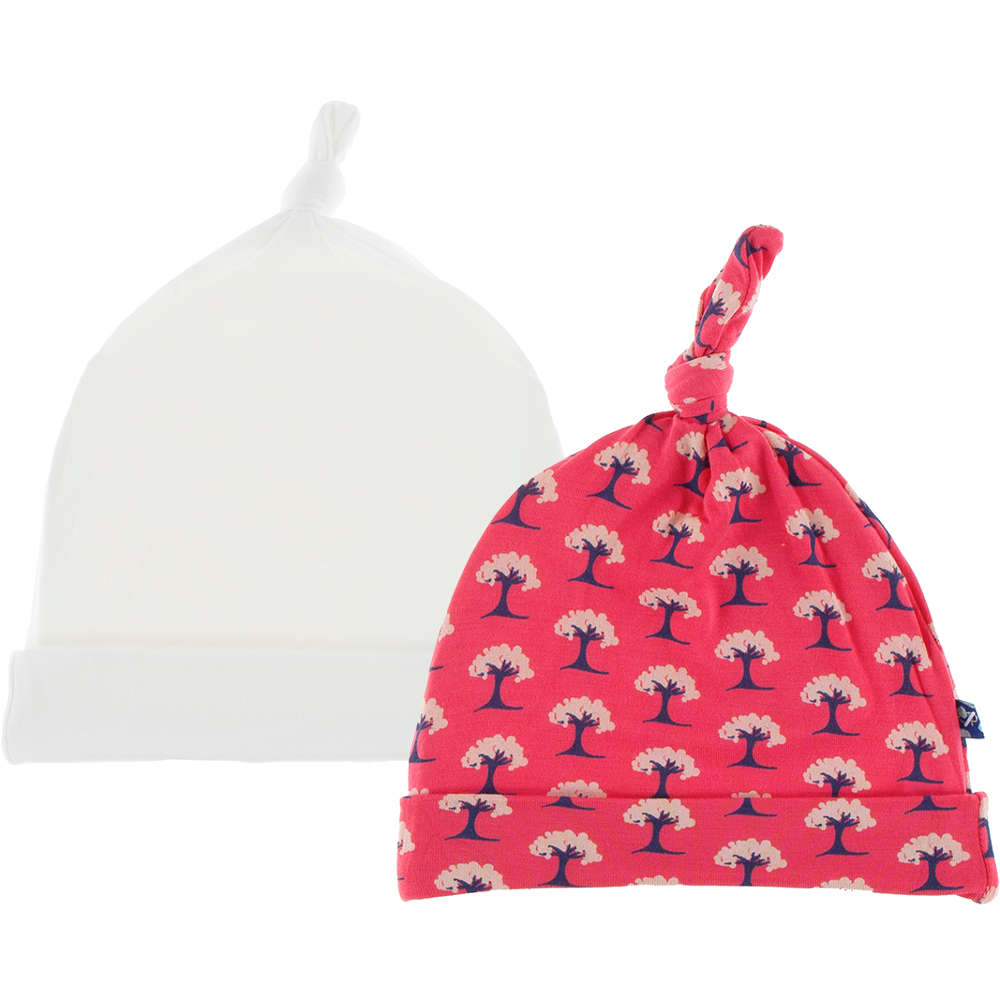 Single Knot Hat Set in Natural & Red Ginger Mini Trees by Kickee Pants