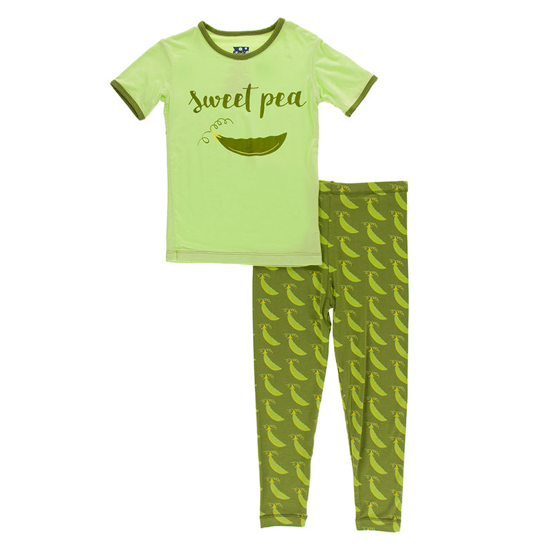 Short Sleeve Piece Print Pajama Set in Grasshopper Sweet Peas by Kickee Pants