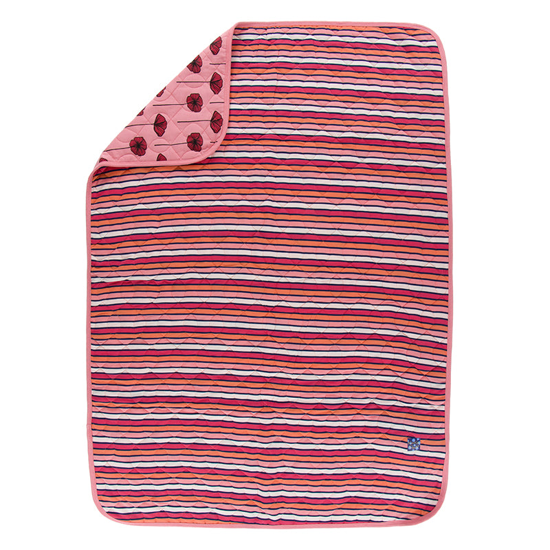 Print Quilted Stroller Blanket Botany Red Ginger Stripe/Strawberry Poppies by Kickee Pants