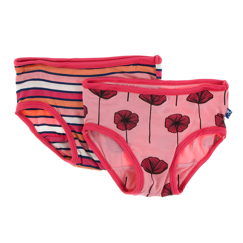 Girls Underwear Set in Botany Red Ginger Stripe and Strawberry Poppies by Kickee Pants