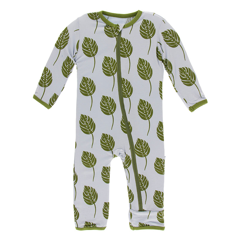 Print Coverall with Zipper in Dew Philodendron by Kickee Pants