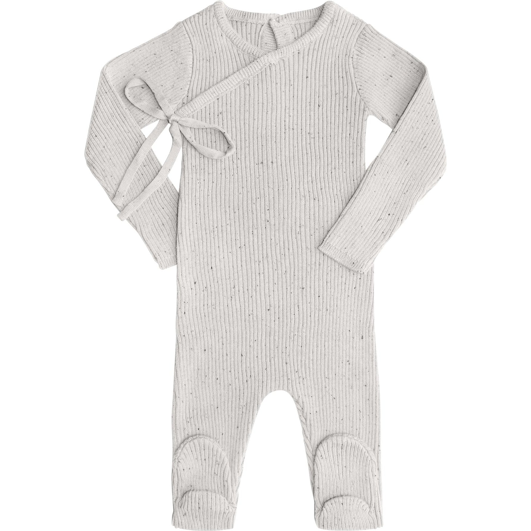 Pippin Speckled Ribbed Knit Footie Ecru
