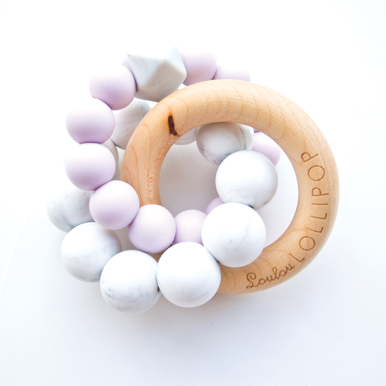 Loulou Lollipop Trinity Silicone and Wood Teether | Lilac