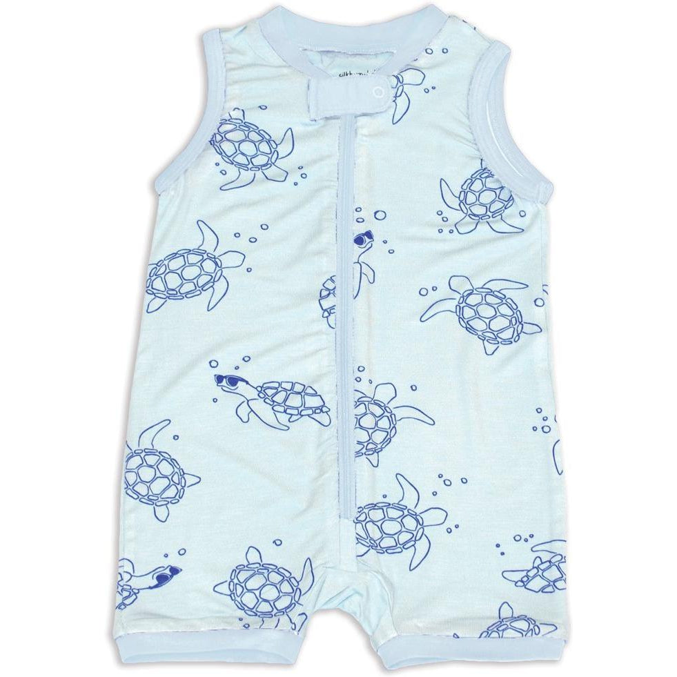 Silkberry Baby Bamboo Sleeveless Romper with Zipper | Sea Turtle Print