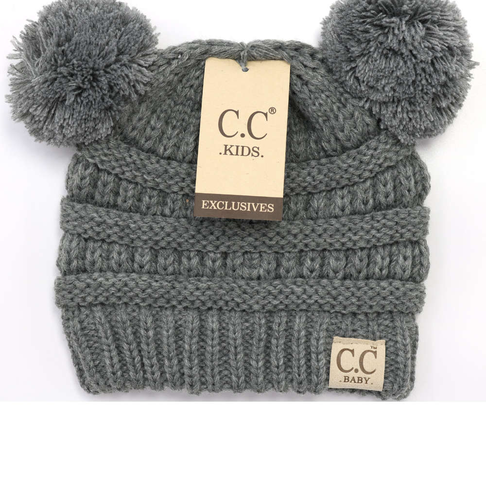 CC Beanie Baby Solid Double Pom Beanie Light Grey