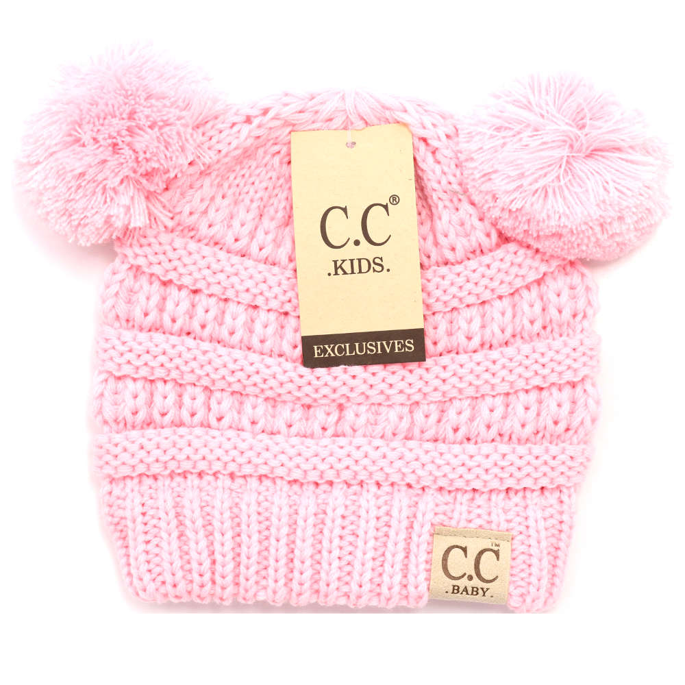 CC Beanie Baby Solid Double Pom Beanie Pale Pink