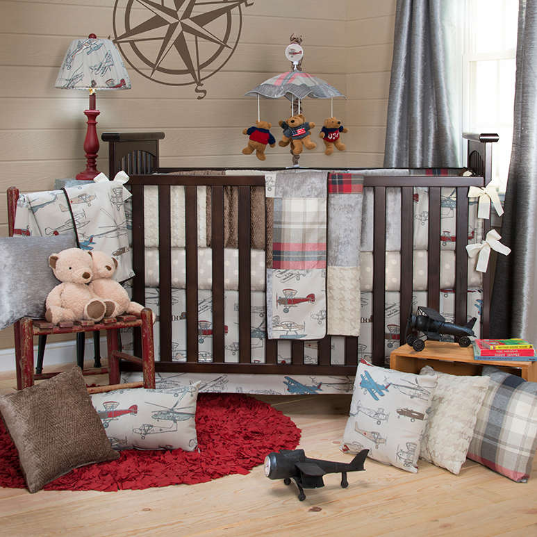 Glenna Jean Fly-By 2-Piece Bedding Set Starter (Includes grey dot sheet & crib skirt)