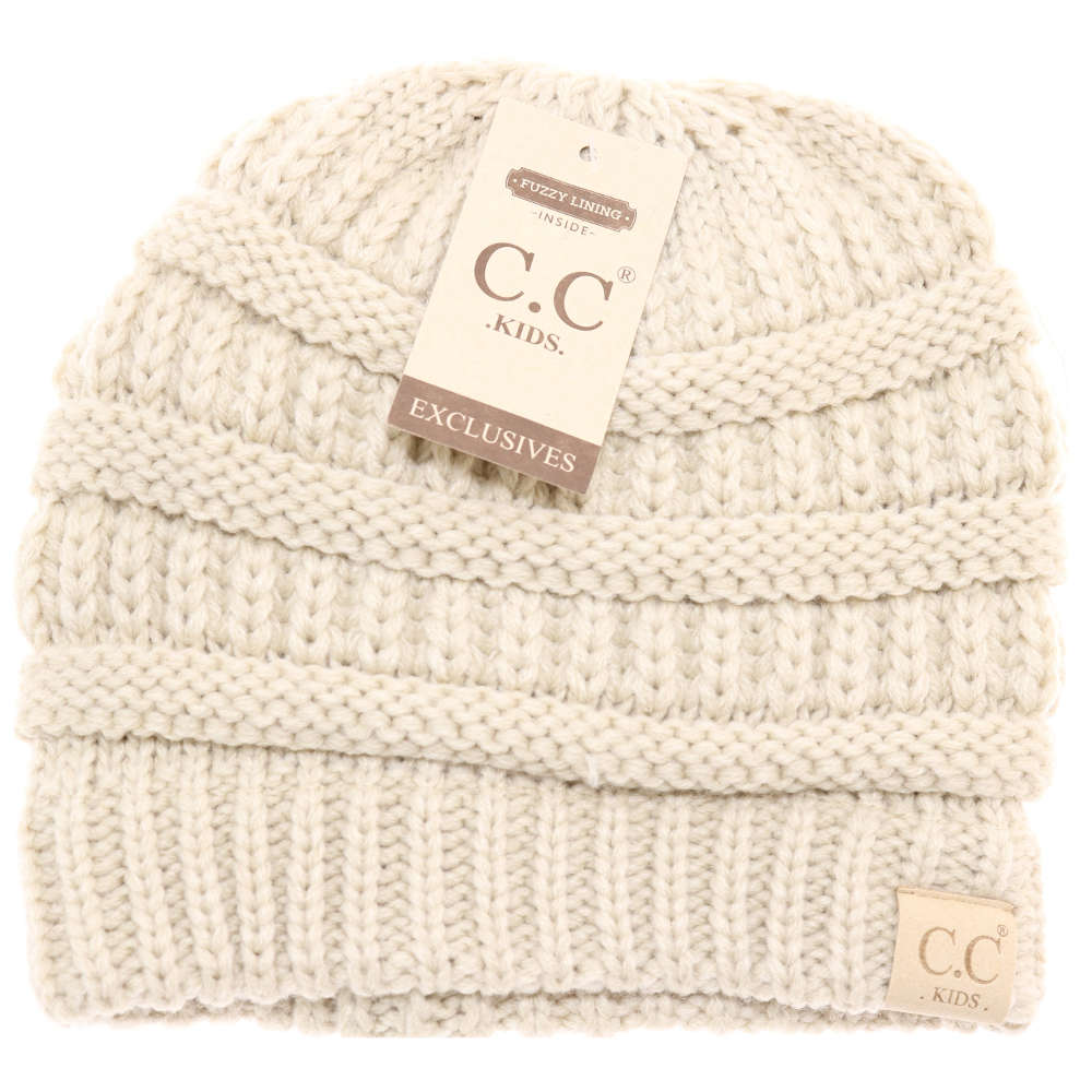 CC Beanie Kids Solid Fuzzy Lined Beanie Beige