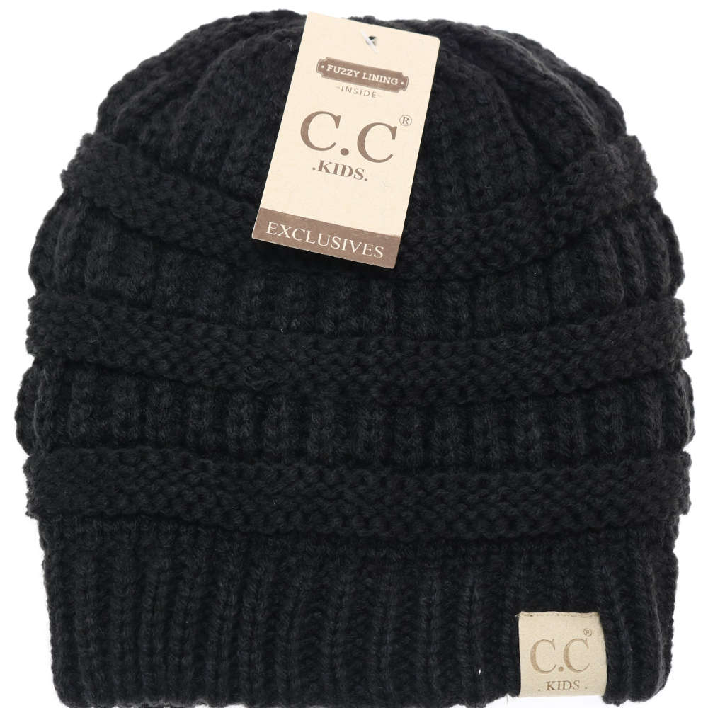 CC Beanie Kids Solid Fuzzy Lined Beanie Black